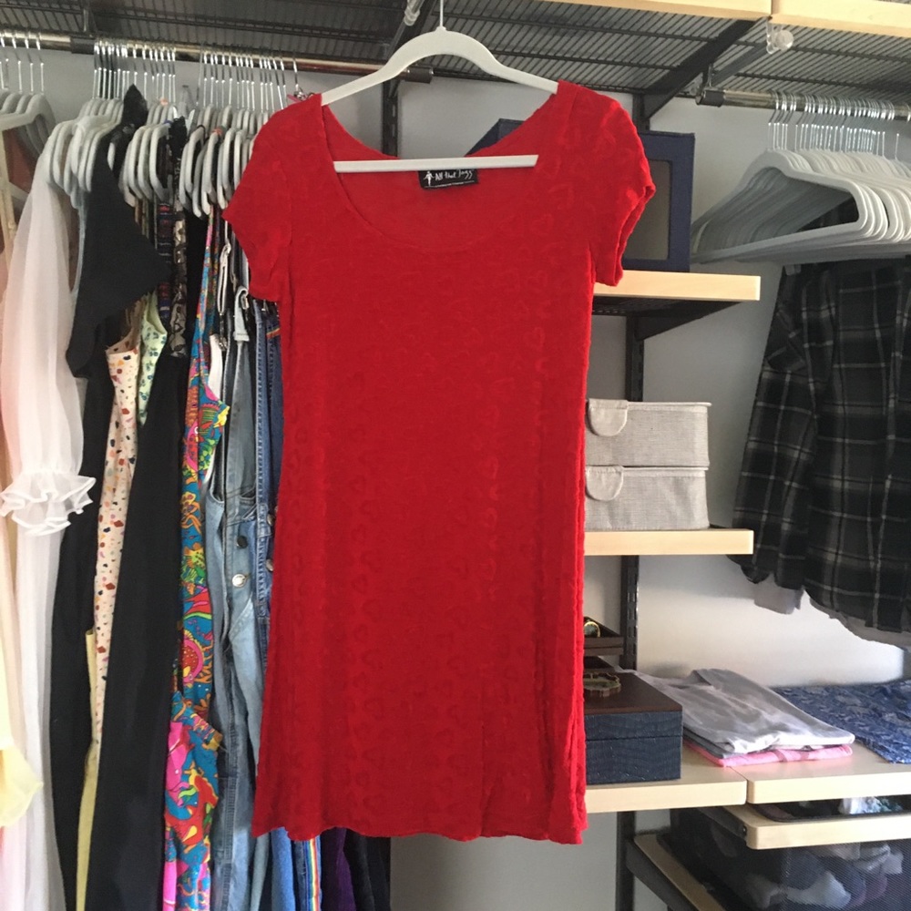 Vintage red velvet flocked heart dress, size M!